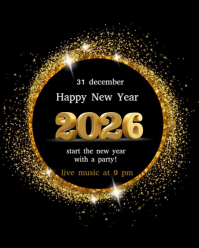 Black Modern & Minimal Happy New Year 2026 Instagram Portrait template