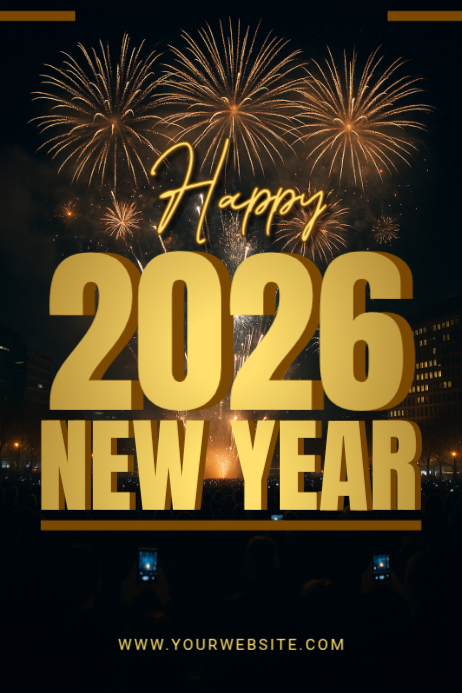 Black Modern & Minimal Happy New Year 2026 Poster Template | PosterMyWall