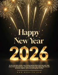 Black Modern & Minimal Happy New Year 2026 Template Flyer (us Letter ...