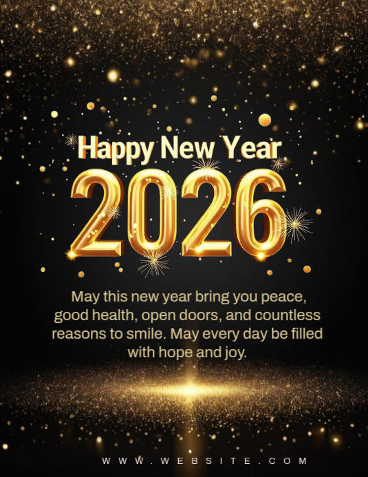 Black Modern & Minimal Happy New Year 2026 Wishes Flyer (us Letter ...