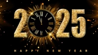 Black Modern & Minimal Happy New Year Elegant Digital Display (16:9) template