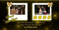 Black Modern & Minimal Happy New Year Family Photo Album  Facebook Shared Image template