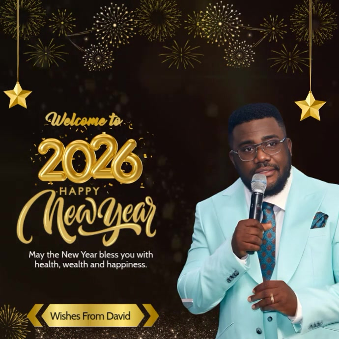 Black Modern & Minimal Happy New Year Greetings Square (1:1) Template ...