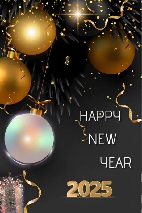 Black Modern & Minimal Happy New Year Poster Template | PosterMyWall