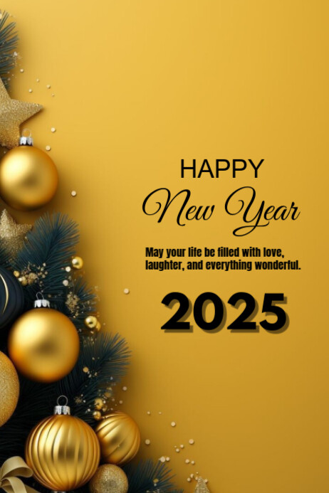 Black Modern & Minimal Happy New Year Poster Template | PosterMyWall