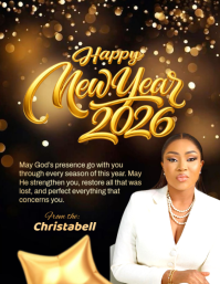 Black Modern & Minimal Happy New Year Wishes Template Flyer (us Letter)