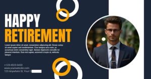 Black Modern & Minimal Happy Retirement Faceb Facebook Gedeelde Prent template