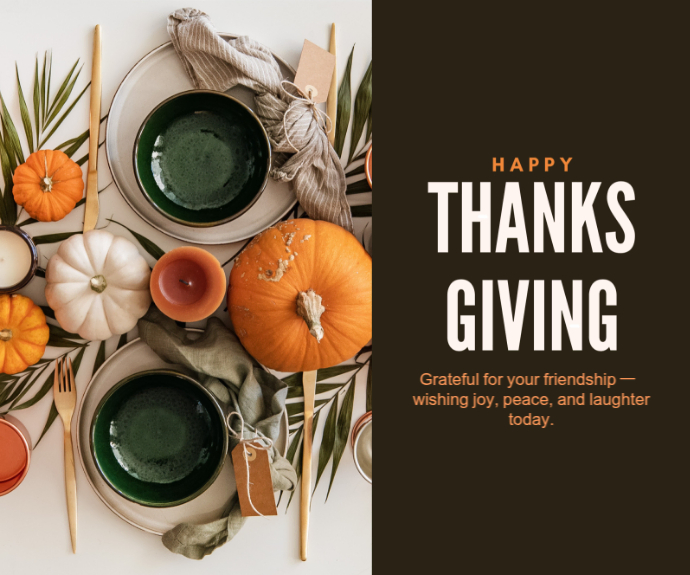 Black Modern & Minimal Happy Thanksgiving Greeting Card | Fall Table ...