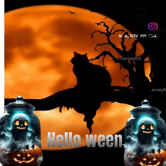 Black Modern & Minimal Hello Ween Instagram Post template