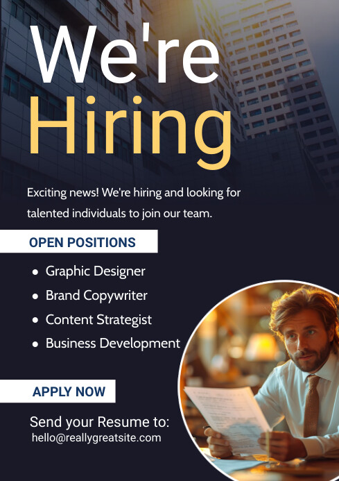 Black Modern & Minimal Hiring Poster A3 Template | PosterMyWall