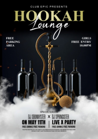 Black Modern & Minimal Hookah Lounge Party A4 template