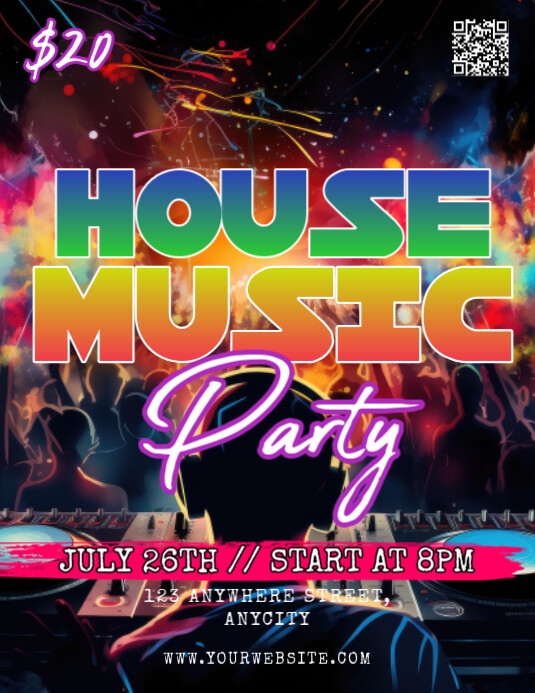 Black Modern & Minimal House Music Party Pamflet (letter As) Flyer (US-Letter) template