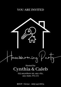 Black Modern & Minimal House Warming Invitation Card Poster. A1 template
