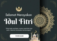 Black Modern & Minimal Idul Fitri Postcard template