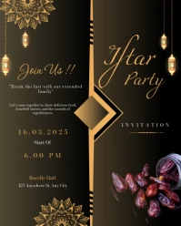 Black Modern & Minimal Iftar Party Invitation Card Instagram Portrait template