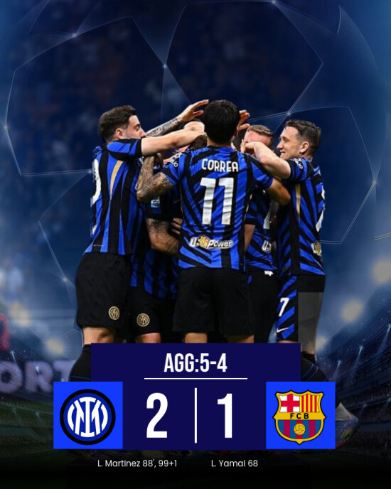 Black Modern & Minimal Inter Milan Vs Barcelona Full Time Score Instagram Portrait template