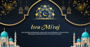 Black Modern & Minimal Isra Miraj  Facebook Shared Image template