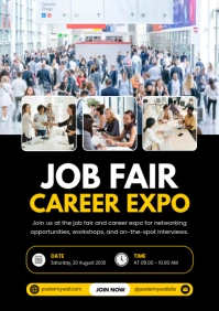 Black Modern & Minimal Job Fair Career Expo A4 template
