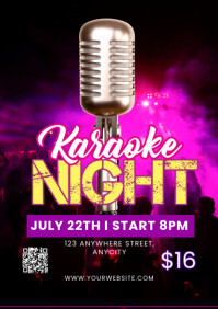 Black Modern & Minimal Karaoke Night A4 template