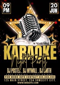Black Modern & Minimal Karaoke Night Party A1 template