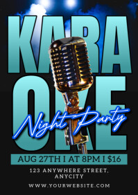 Black Modern & Minimal Karaoke Night Party A4 template