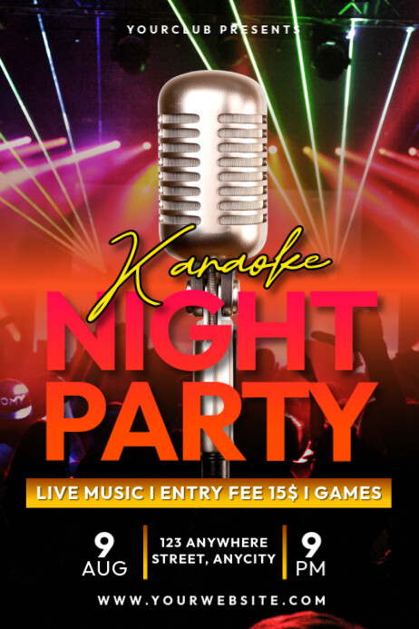 Black Modern & Minimal Karaoke Night Party Poster Plakkaat template