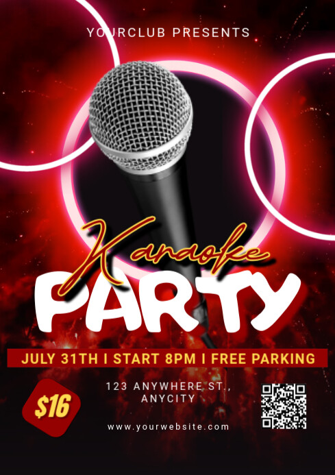 Black Modern & Minimal Karaoke Party A2 template