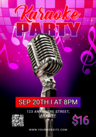 Black Modern & Minimal Karaoke Party A2 template