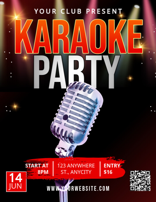 Black Modern & Minimal Karaoke Party Pamflet (letter As) ใบปลิว (US Letter) template
