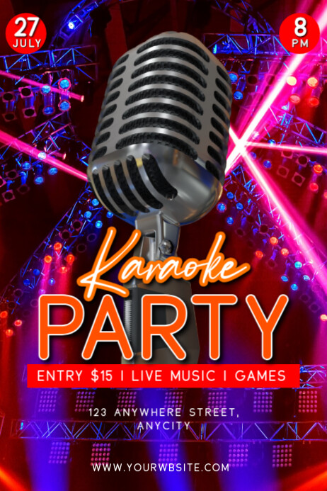 Black Modern & Minimal Karaoke Party Poster Plakkaat template