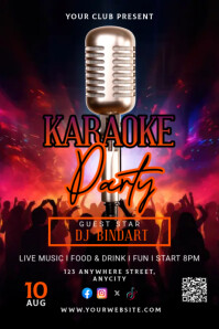 Black Modern & Minimal Karaoke Party Poster template