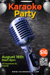 Black Modern & Minimal Karaoke Party Poster Affiche template