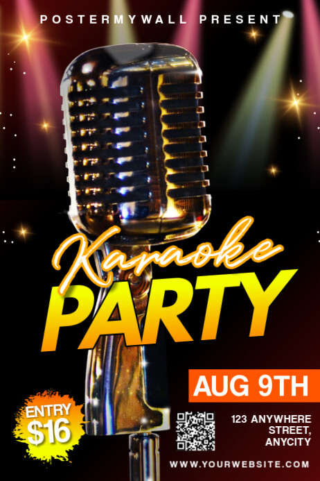 Black Modern & Minimal Karaoke Party Poster โปสเตอร์ template