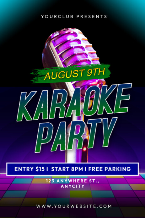 Black Modern & Minimal Karaoke Party Poster Plakkaat template