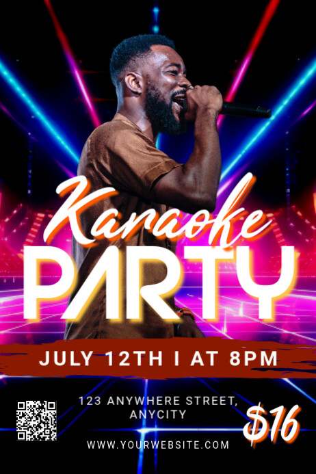 Black Modern & Minimal Karaoke Party  Poster โปสเตอร์ template