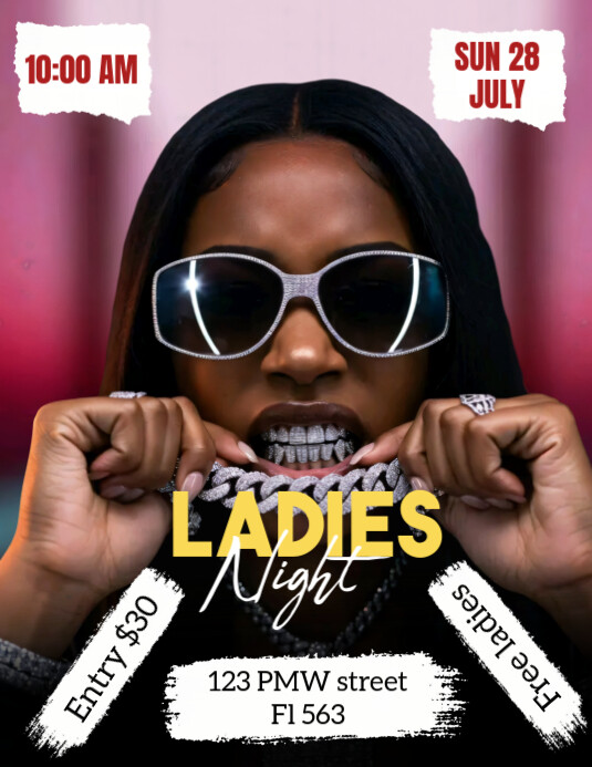 Black Modern & Minimal Ladies Night  Flyer (us Letter) template