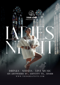Black Modern & Minimal Ladies Night Party A4 template