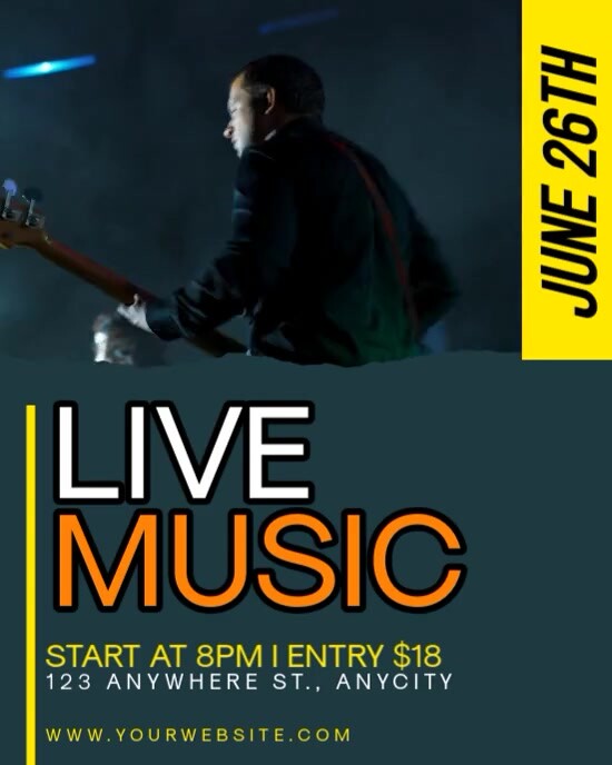 Black Modern & Minimal Live Music Instagram Portrait template