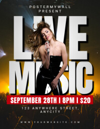 Black Modern & Minimal Live Music Pamflet (letter As) Volante (Carta US) template