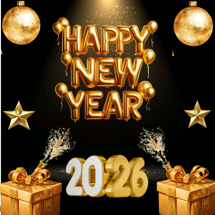 Plantilla de Black Modern & Minimal Luxury Gold Happy New Year 2026 3d ...