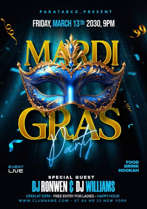 Black Modern & Minimal  Mardi Gras Party Celebration A3 template