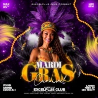 Black Modern & Minimal  Mardi Gras Party  Square (1:1) template