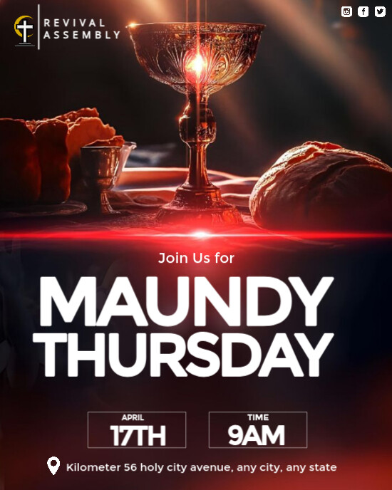 Black Modern & Minimal Maundy Thursday Gathering Instagram Portrait template