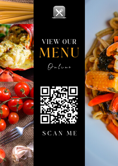 Black Modern & Minimal Menu Qr Code Scan A6 template