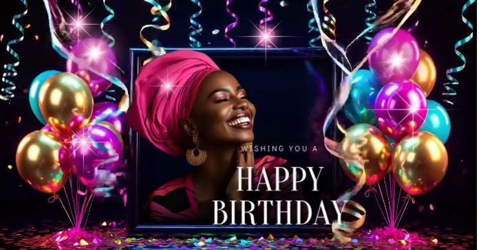 Black Modern & Minimal Metallic Colorful Happy Birthday Video Facebook Shared Image template