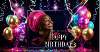 Black Modern & Minimal Metallic Colorful Happy Birthday Video Facebook Shared Image Obraz udostępniany na Facebooku template