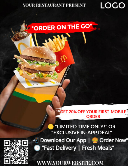 Black Modern & Minimal Mobile Order Restaurant Promo  Flyer (us Letter) 传单(美国信函) template