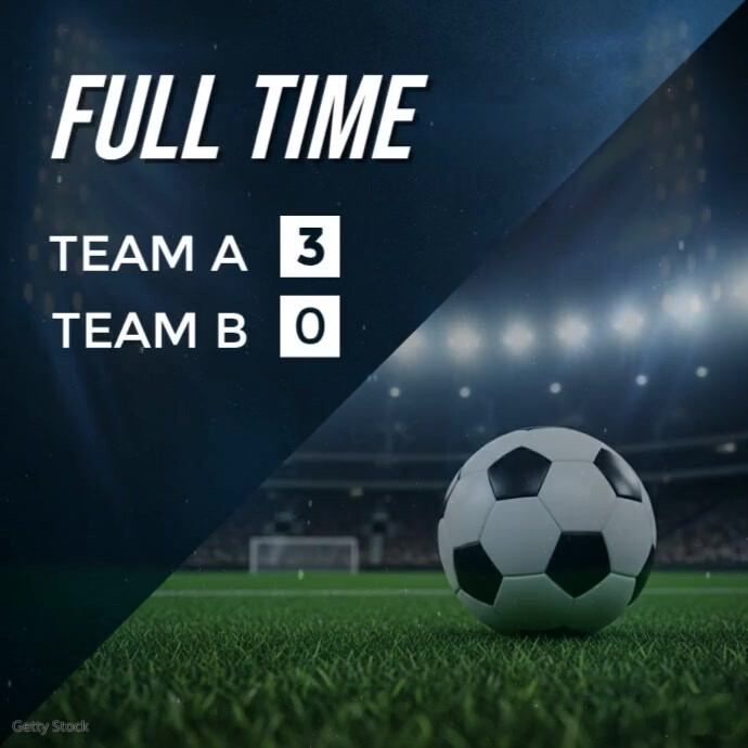 Black Modern & Minimal Modern, Editable Social Media Template (1:1) For Displaying Football Match Sc Instagram Post