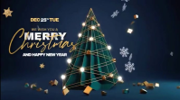Black Modern & Minimal Modern Christmas And New Year Greeting Video Template With 3d Geometric Tree Digital Display (16:9)