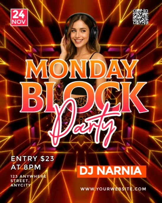 Black Modern & Minimal Monday Block Party Instagram Portrait template